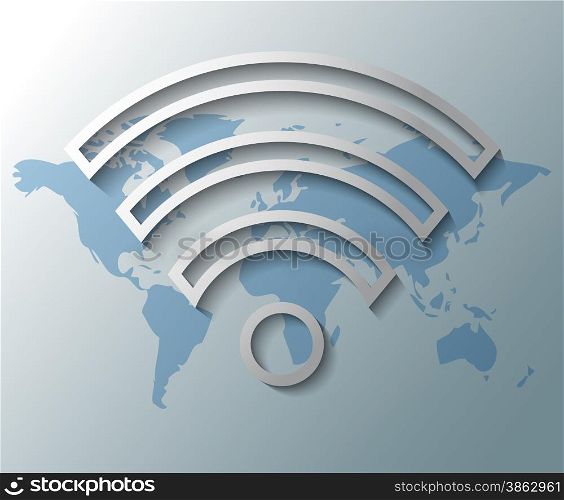 Illustration of wifi symbol with world map