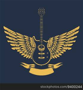 Illustration of winged rock guitar. Design element for logo, label, sign. Vector illustration