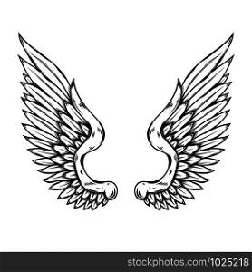 illustration of wings in tattoo style isolated on white background. Design element for logo, label, badge, sign. Vector illustration