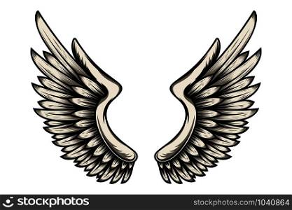 illustration of wings in tattoo style isolated on white background. Design element for logo, label, badge, sign. Vector illustration