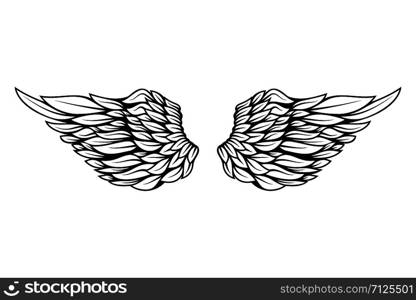 illustration of wings in tattoo style isolated on white background. Design element for logo, label, badge, sign. Vector illustration