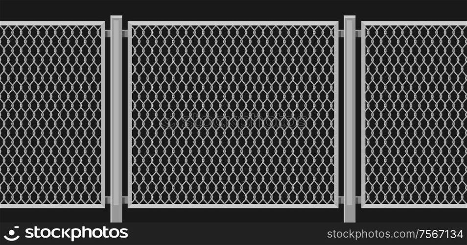 Illustration of wired chain link fence. Garden, park or yard hedge section.. Illustration of wired chain link fence.