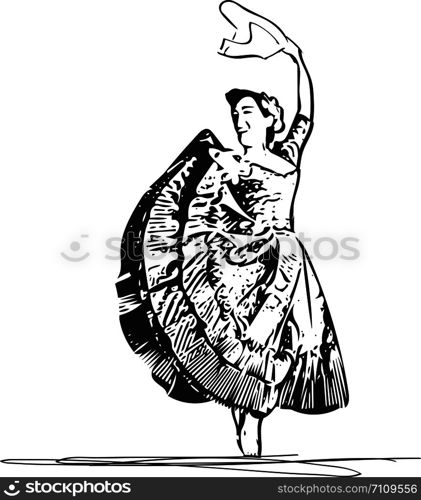 Illustration of woman dancing marinera. Peruvian dancing.