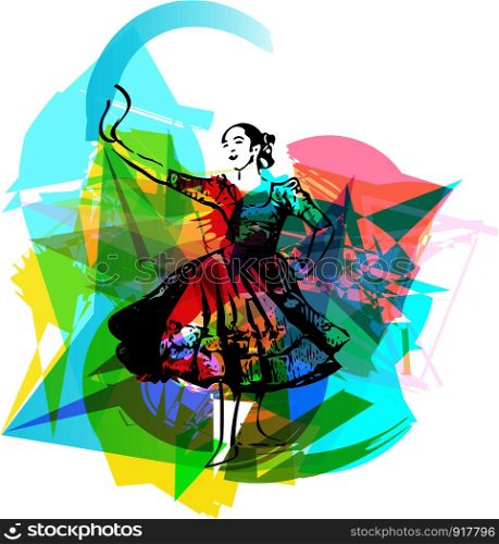 Illustration of woman dancing marinera. Peruvian dancing.