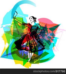 Illustration of woman dancing marinera. Peruvian dancing.