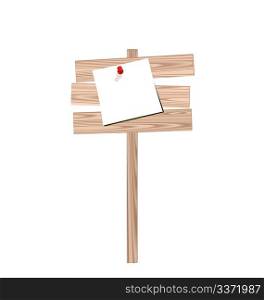Illustration of wood billboard with attached blank paper isolated on white background - vector