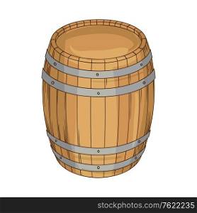 Illustration of wooden barrel for wine or beer. Image for pubs and restaurants.. Illustration of wooden barrel for wine or beer.