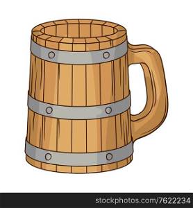 Illustration of wooden beer mug. Image for pubs and restaurants.. Illustration of wooden beer mug.