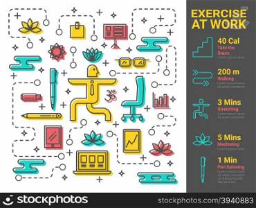 Illustration of xercise at work infographic concept
