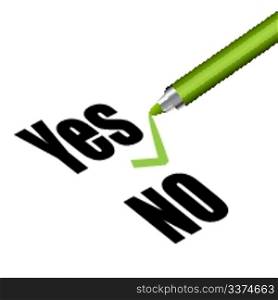 illustration of yes and no with pen on white background