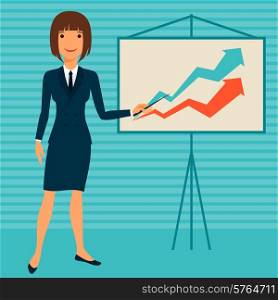 Illustration of young business lady showing infographic.