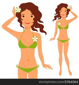 Illustration of young cute girl in swimsuit.