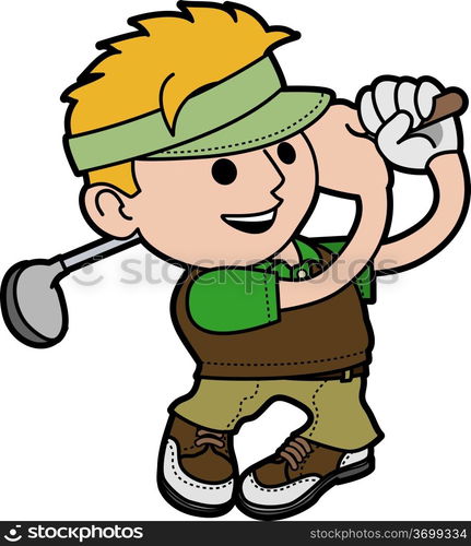 Illustration of young man swinging golf club&#xA;