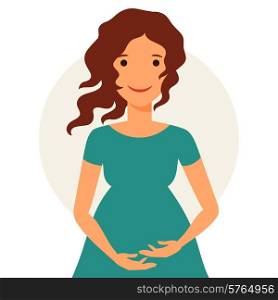 Illustration of young pretty brunette pregnant woman.