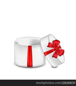 Illustration open gift box with red bow isolated on white background - vector