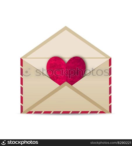 Illustration open vintage envelope with paper grunge heart - vector