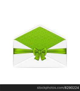 Illustration open white envelope with bow ribbon for St. Patrick&rsquo;s Day, isolated on white background - vector
