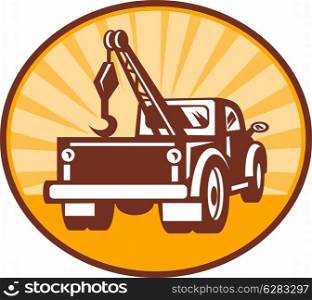illustration or icon of a Rear view of a tow or wrecker truck. Rear view of a tow or wrecker truck