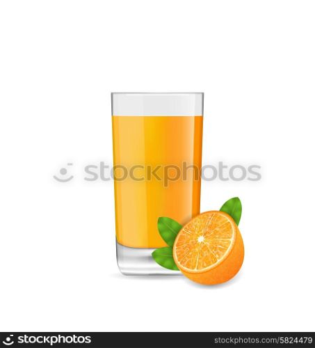 Illustration Orange Cool Cocktail and Half of Fruit, Isolated on White Background - Vector