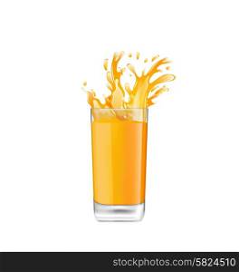 Illustration Orange Juice in Glass with Splash, Isolated on White Background - Vector