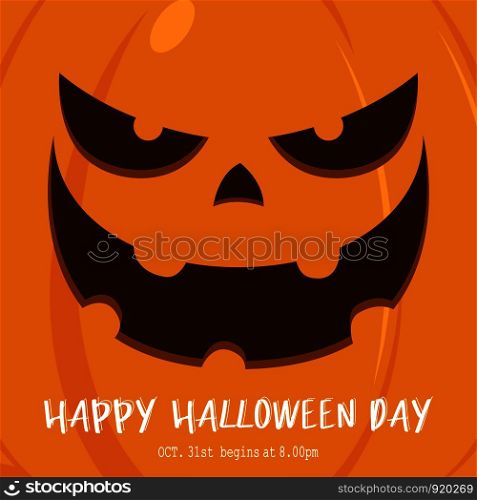 Illustration orange pumpkin face background. Happy Halloween Day. Holiday concept with horror character , vector eps10