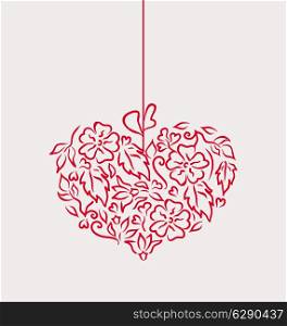 Illustration ornamental heart in hand drawn style for Valentine Day, isolated on white background - vector