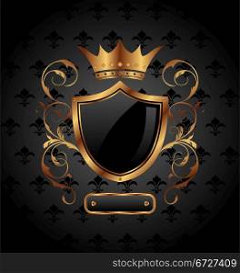 Illustration ornate heraldic shield with crown - vector
