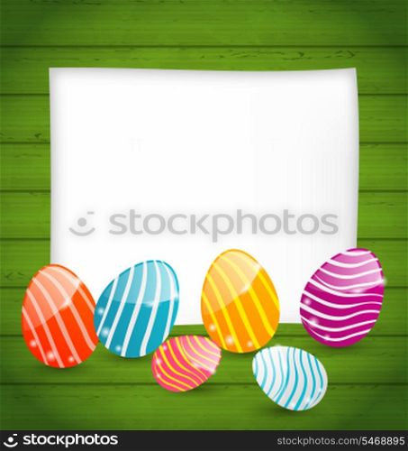 Illustration paper card with Easter colorful eggs - vector
