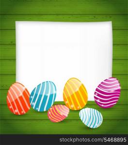Illustration paper card with Easter colorful eggs - vector