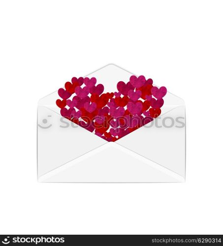 Illustration paper grunge hearts in open white envelope - vector