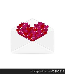 Illustration paper grunge hearts in open white envelope - vector