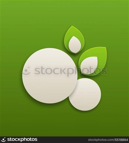 Illustration paper labels circles with eco green leaves - vector