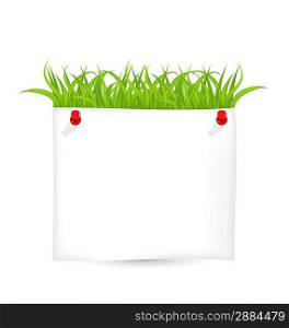 Illustration paper sheet with green grass isolated on white background - vector