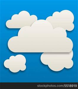 Illustration paper white clouds, sky background - vector