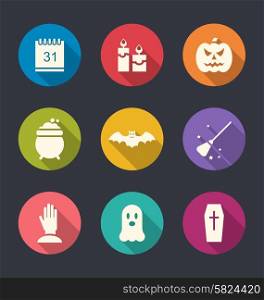 Illustration Party Flat Icons with Halloween Elements and Objects - Vector