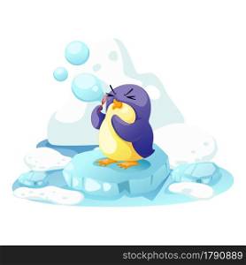 illustration penguin on a bit of ice vector