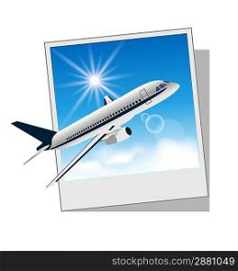 Illustration photo frame with plane isolated on white background - vector