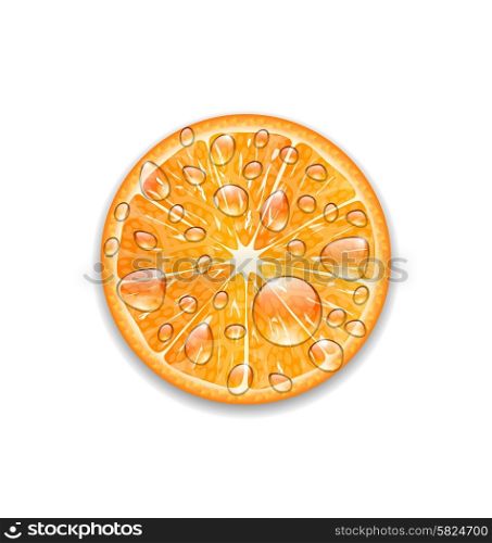 Illustration Photo Realistic Slice of Orange with Transparent Droplets, Isolated on White Background - Vector