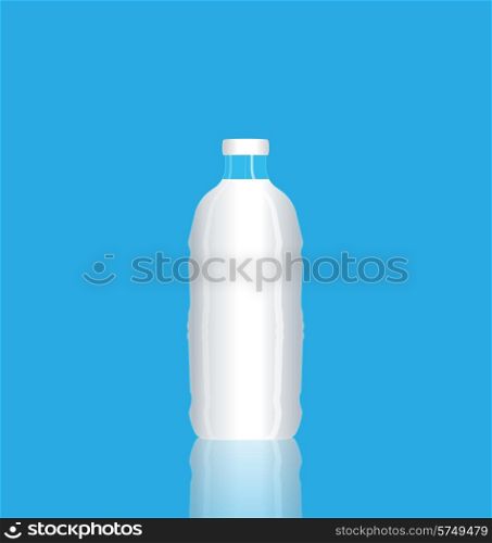 Illustration photorealistic bottle milk reflected self on isolated on blue background - vector