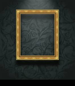 Illustration picture frame on floral texture wall - vector