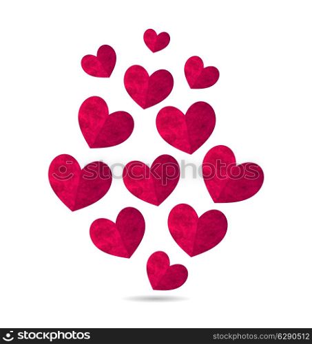 Illustration pink grunge hearts isolated on white background for Valentines Day - vector