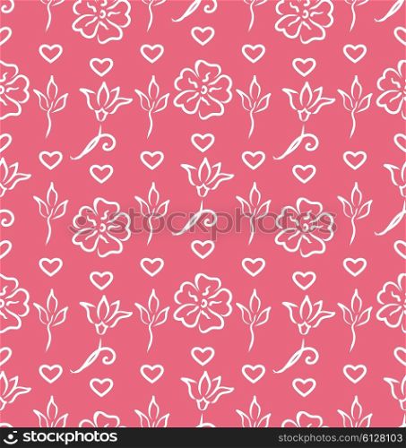 Illustration Pink Ornate Seamless Wallpaper for Valentines Day. Floral Background - Vector
