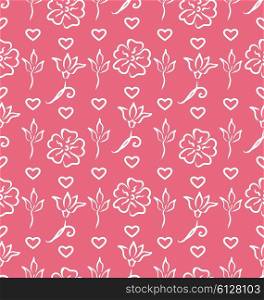 Illustration Pink Ornate Seamless Wallpaper for Valentines Day. Floral Background - Vector