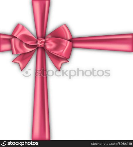 Illustration Pink Realistic Satin Ribbon and Bow Isolated on White Background, Beautiful Packing for Gift Box - Vector