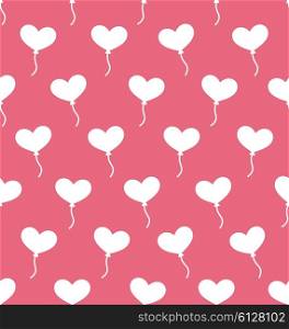 Illustration Pink Seamless Pattern with Hearts Balloons for Valentines Day. Holiday Background - Vector