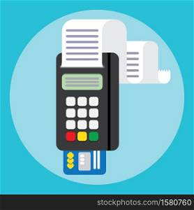 Illustration pos machine or credit card terminal. Concept of cashless payment and credit card payment. Credit card machine. Pos terminal in flat style. payment.