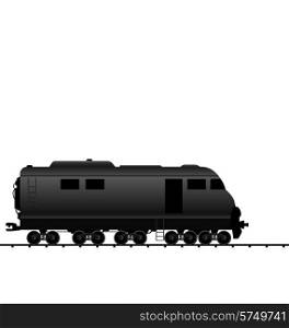 Illustration powered locomotive railroad train, black transportation icon - vector