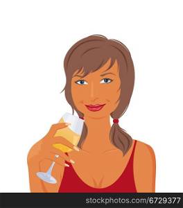Illustration pretty girl with beverage - vector