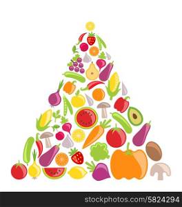Illustration Pyramid of Vegetables and Fruits, Isolated on White Background - Vector