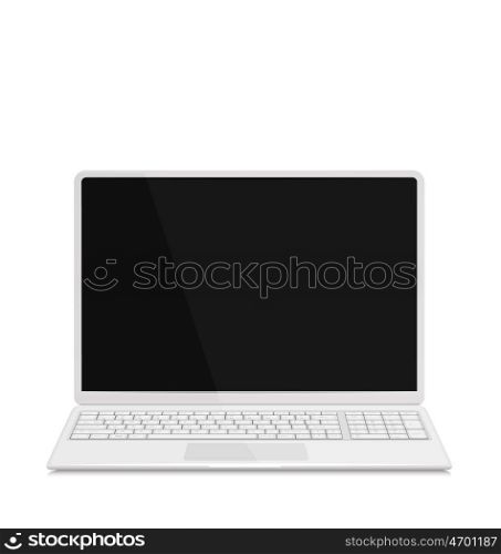 Illustration Realistic Laptop with Keyboard, Isolated on White Background. Screen of Notebook Can Be Used with Custom Images - Vector